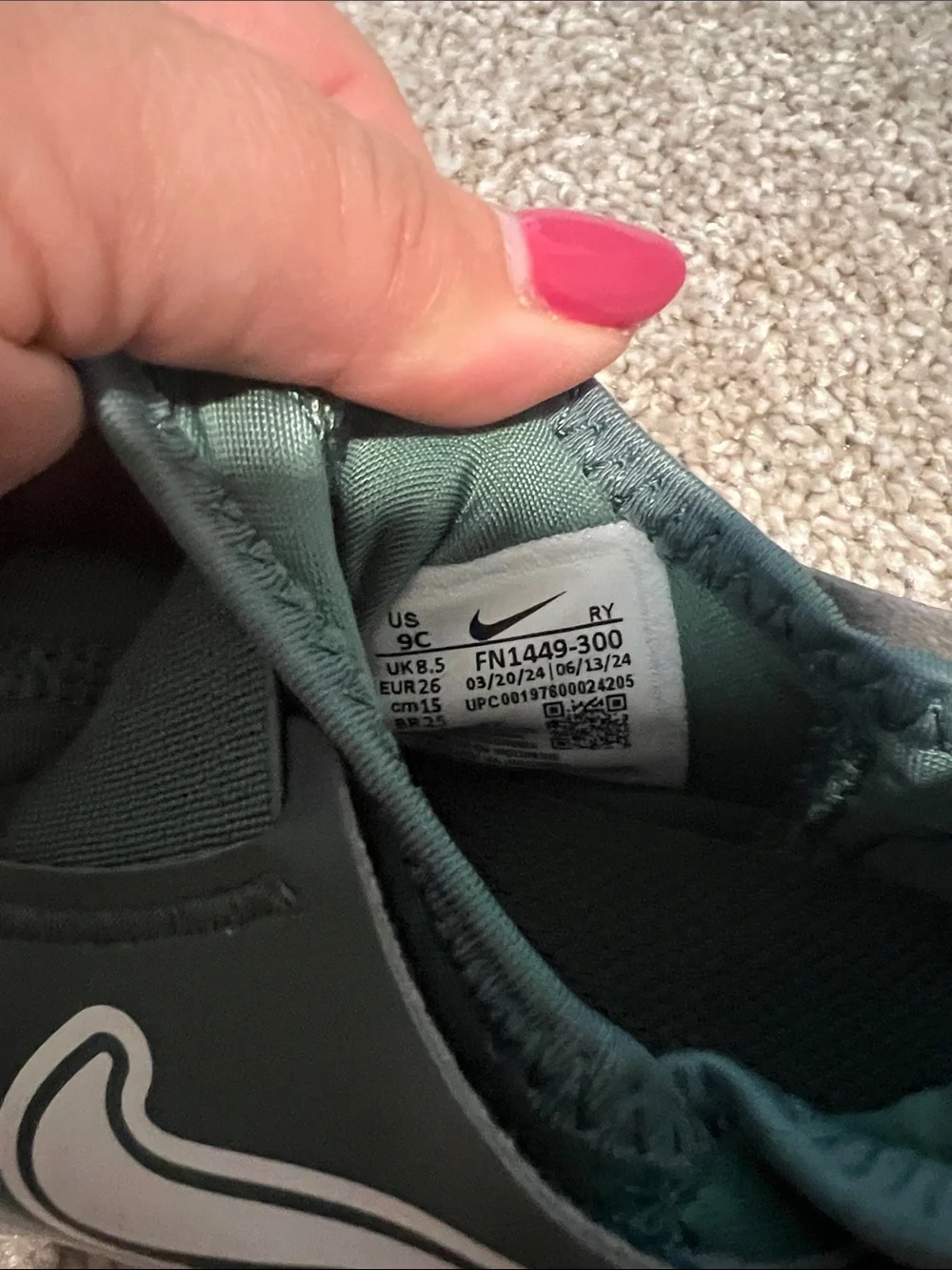 Nike Kids' Dark Green Slip-On Sneakers with White Soles